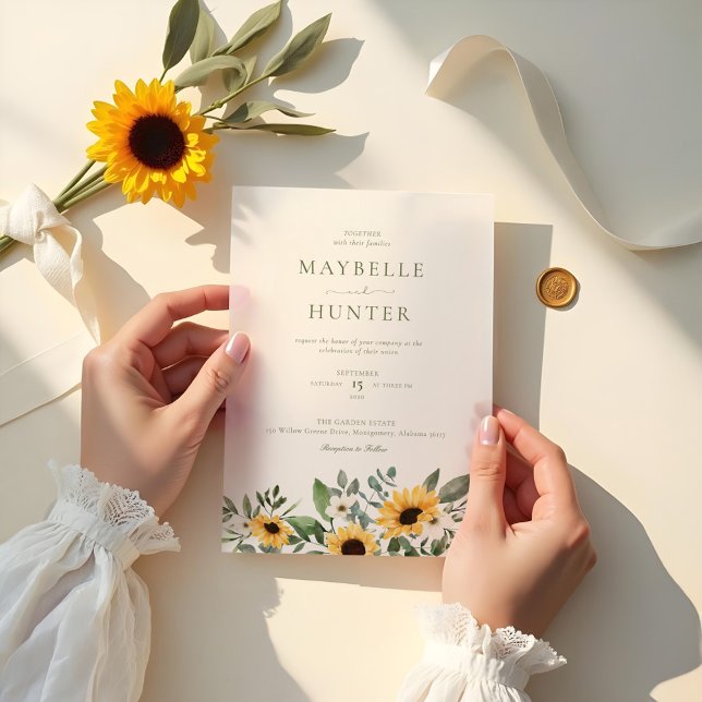 Chic Country Watercolor Floral Sunflowers Wedding Vellum Invitations (Chic Country Watercolor Floral Sunflowers Wedding Vellum Invitations)