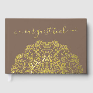 Chic Couple Initials Floral Mandala Gold Guest Book