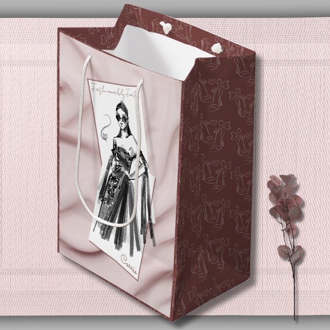 Chic Couture Fashion 40th Birthday Medium Gift Bag (Premium Fashionably Forty medium gift bag with stiletto heel side patterns.)
