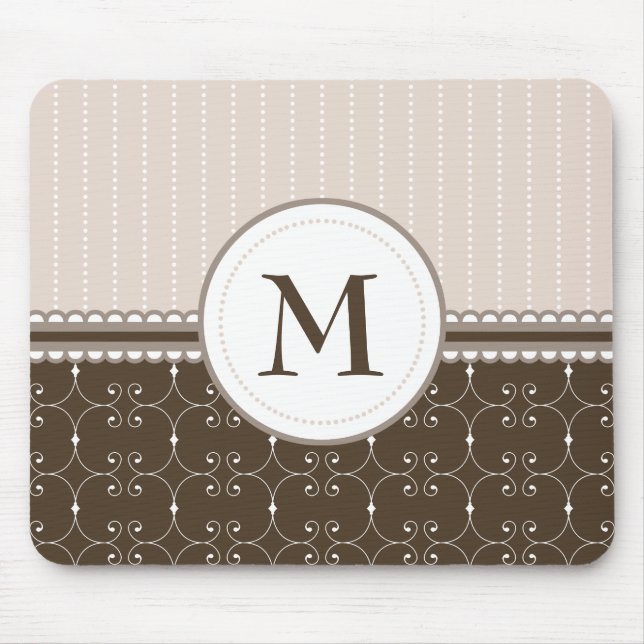 Chic Cream Beige Brown Custom Monogram Pattern Mouse Pad (Front)