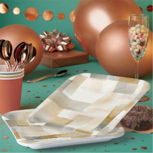 Chic Cream Brown Abstract Paper Plate