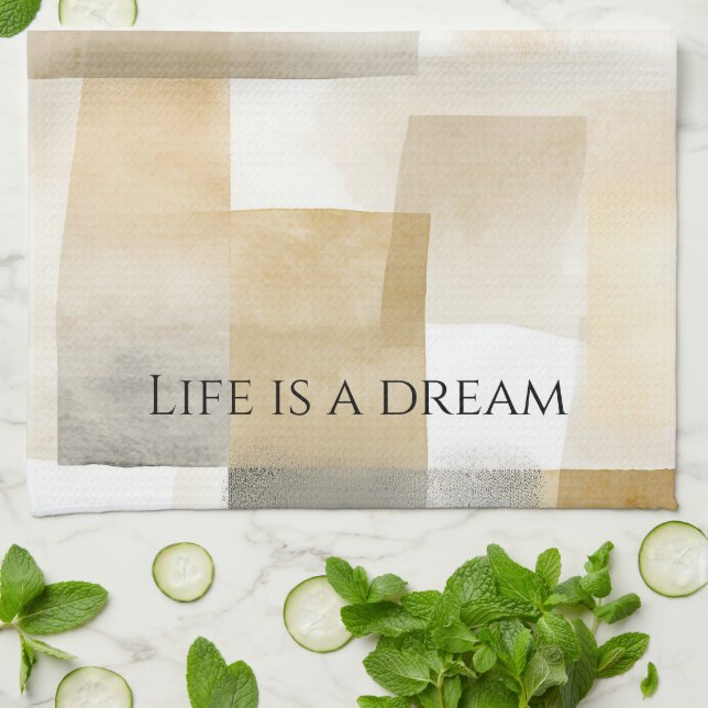 Chic Cream Brown Abstract Tea Towel (Folded)