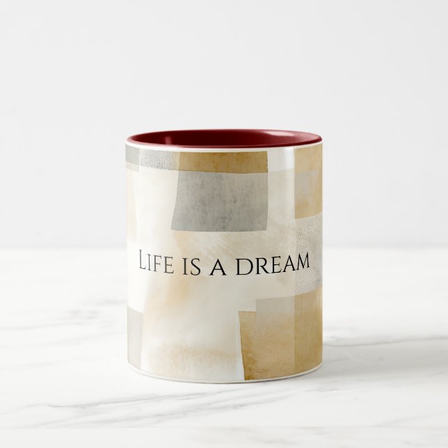Chic Cream Brown Abstract Two-Tone Coffee Mug (Center)