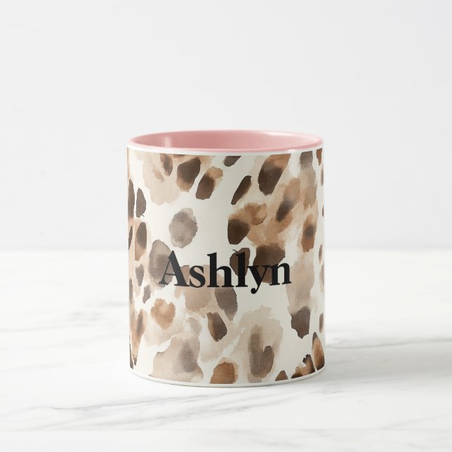 Chic Cream Brown Leopard Animal Print   Mug (Center)