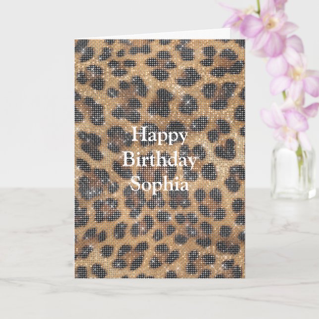 Chic Cream Brown Leopard Animal Print Sparkle Card (Orchid)