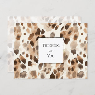 Chic Cream Brown Leopard Print Thinking of you Postcard