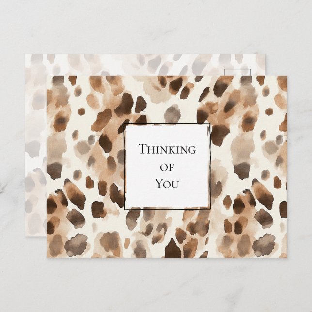 Chic Cream Brown Leopard Print Thinking of you Postcard (Front/Back)