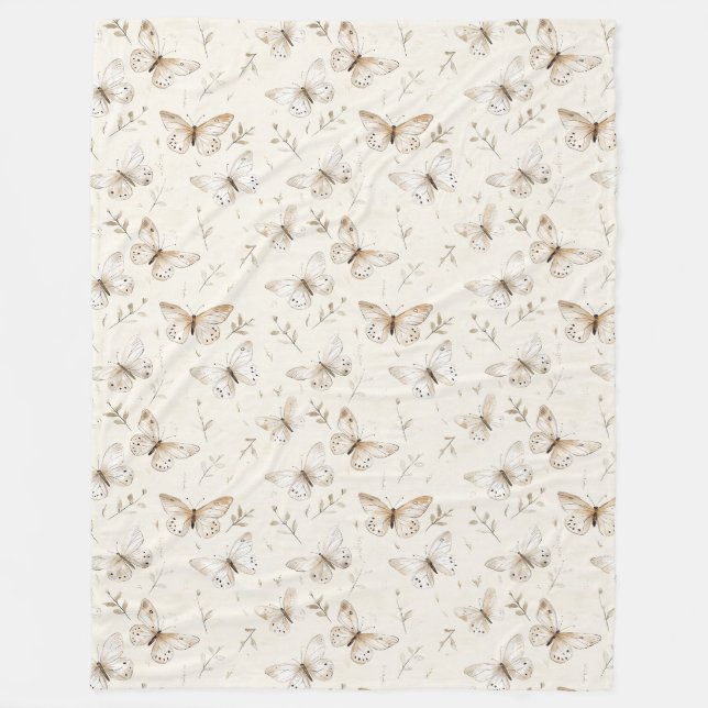 Chic Cream Butterflies Baby Shower Fleece Blanket (Front)