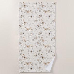 Chic Cream Butterflies Beach Towel