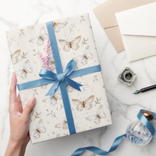 Chic Cream Butterflies Birthday Wrapping Paper