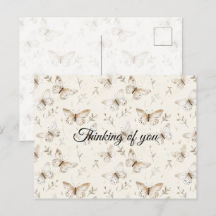 Chic Cream Butterflies Thinking of you Postcard