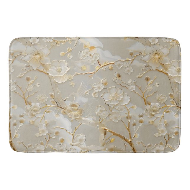 Chic cream gold floral  bath mat (Front)