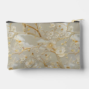 Chic cream gold floral pattern  accessory pouch