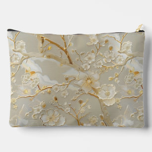 Chic cream gold floral pattern  accessory pouch