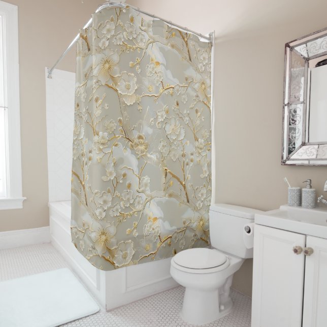 Chic cream gold floral shower curtain (In Situ)