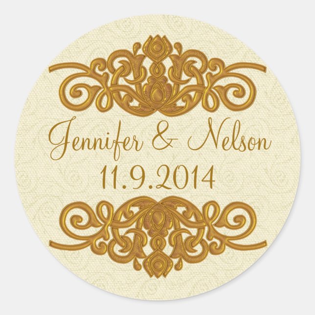 Chic Cream & Gold Tone Wedding Envelope Seal (Front)