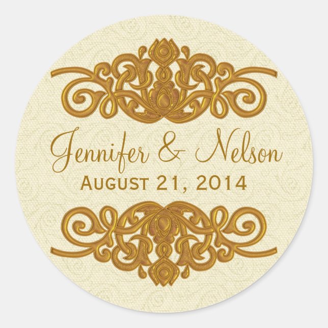 Chic Cream & Gold Tone Wedding Envelope Seal (Front)