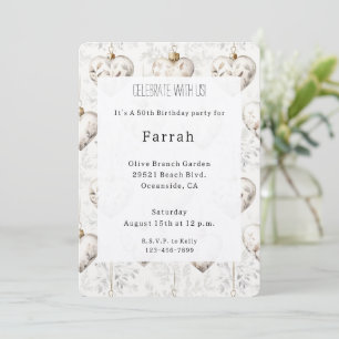 Chic Cream Grey Hearts Ornaments Birthday Invitation