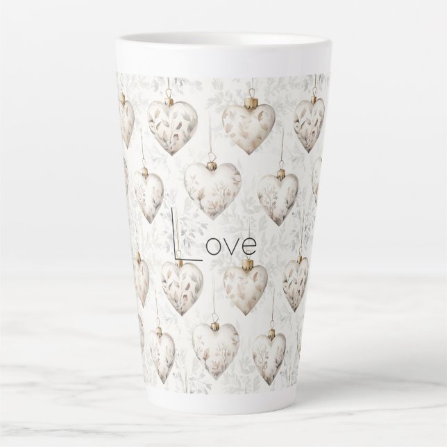 Chic Cream Grey Hearts Ornaments   Latte Mug (Front)