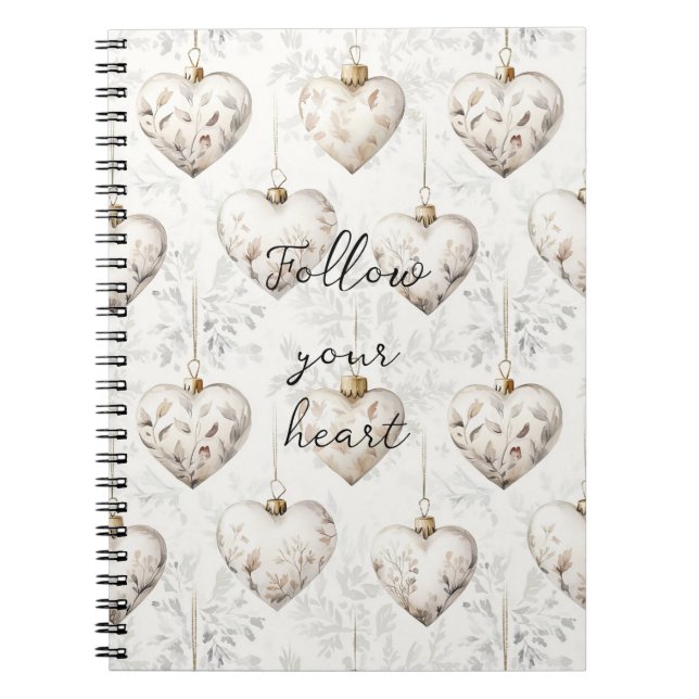 Chic Cream Grey Hearts Ornaments   Notebook (Front)