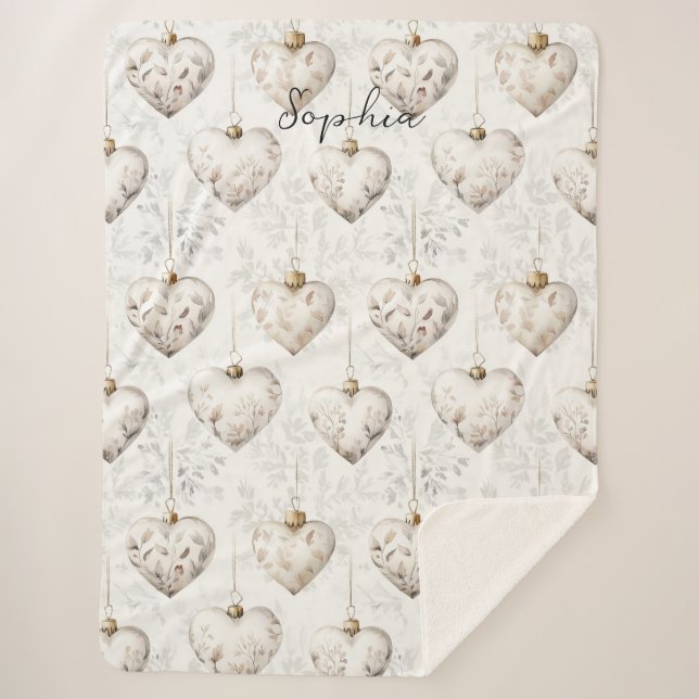 Chic Cream Grey Hearts Ornaments   Sherpa Blanket (Front)
