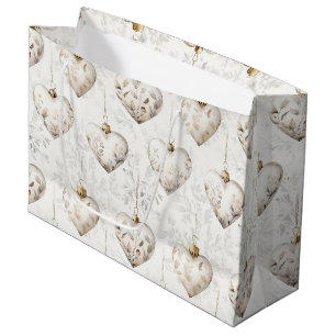 Chic Cream Grey Hearts Ornaments Wedding Large Gift Bag