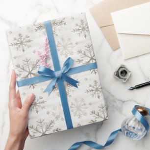 Chic Cream Grey Snowflakes Christmas Wrapping Paper
