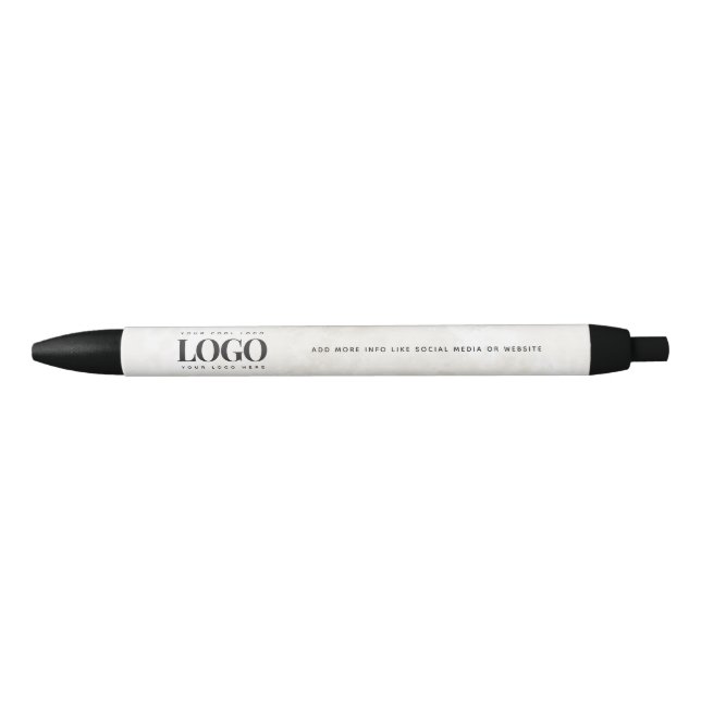Chic Cream Marble Company Logo Business Custom Black Ink Pen (Front)