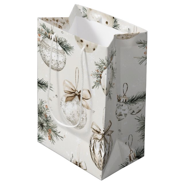 Chic Cream Ornaments Christmas Medium Gift Bag (Front Angled)
