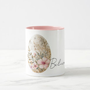 Chic Cream Pink Spring Flowers Easter Egg Mug
