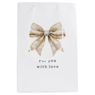 Chic Cream Silver Glam Bow Bridal Shower Medium Gift Bag