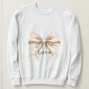 Chic Cream Silver Glam Bow Love Sweatshirt