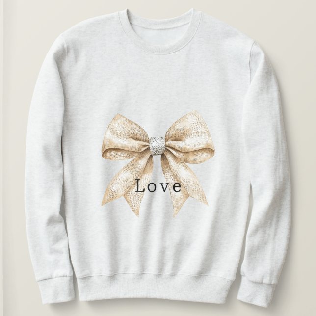 Chic Cream Silver Glam Bow Love Sweatshirt (Design Front)