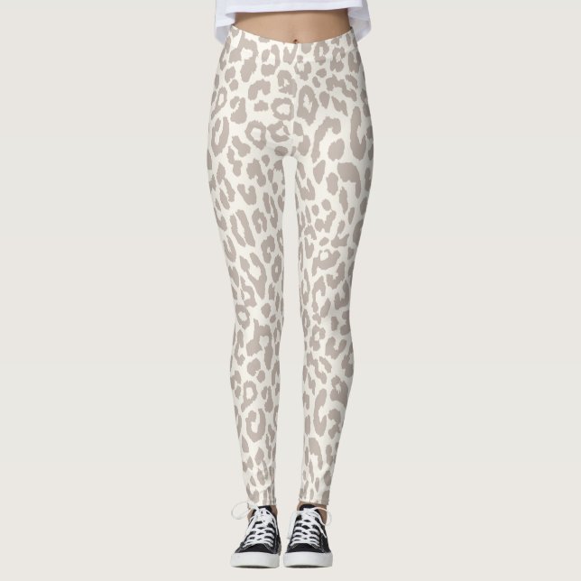 Chic Cream Taupe Animal Print Yoga Leggings (Front)