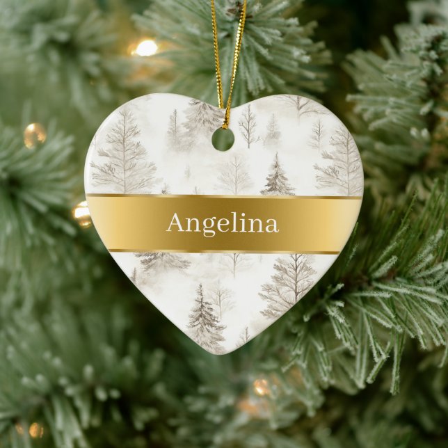 Chic Cream Trees Gold Ribbon Christmas Ceramic Tree Decoration (Tree)