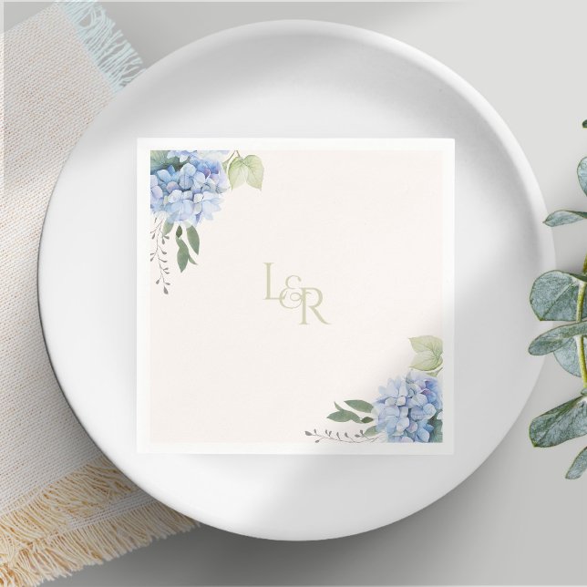 Chic Creamy Blush & Blue Hydrangea Wedding  Napkin (Creator Uploaded)