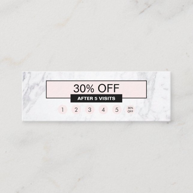 Chic Creative Modern Marble Pastel Pink Loyalty Mini Business Card (Front)