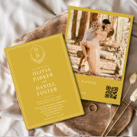 Chic Crest Gold Champagne QR Code Photo Wedding