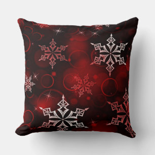 Chic Crimson Red Snowflake Motif Cushion