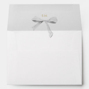 Chic Crisp White & Trendy Ribbon Wedding Envelope