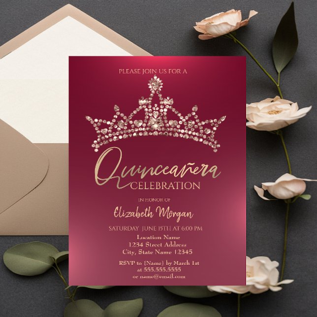 Chic Crown Burgundy Quinceañera  Invitation (Creator Uploaded)