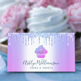 Chic Cupcake Bakery Chef Glitter Drips Purple Blue Business Card