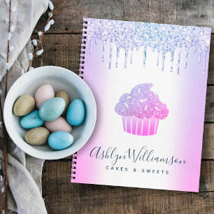 Chic Cupcake Bakery Chef Glitter Drips Purple Blue Notebook