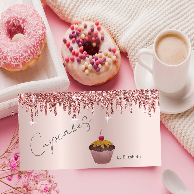  Chic Cupcakes Cherry Rose Gold Drips  Business Card (Creator Uploaded)