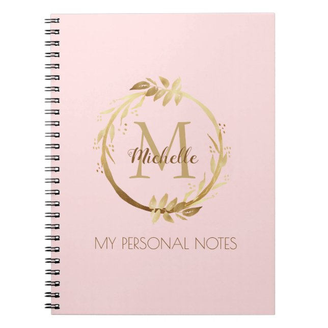Chic Custom Blush Pink Gold Monogram My Notes Notebook (Front)