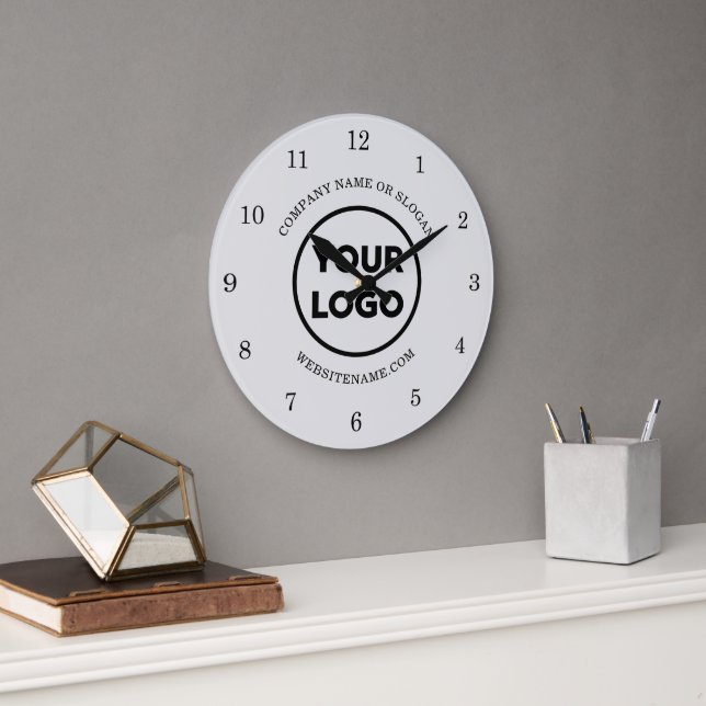 Chic Custom Business Logo and Text on Light Grey Large Clock (Office)