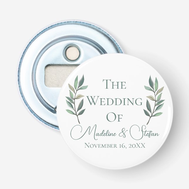 Chic Custom Eucalyptus Leaves Botanical Wedding Bottle Opener (Front)