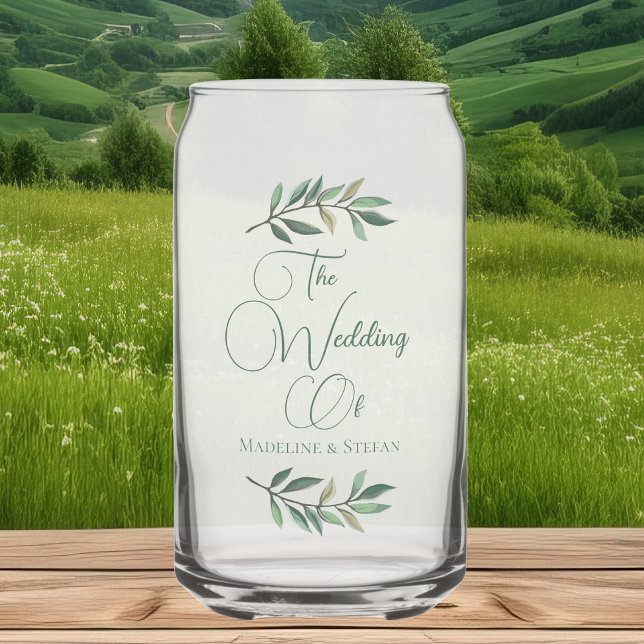 Chic Custom Eucalyptus Leaves Botanical Wedding Can Glass (Creator Uploaded)