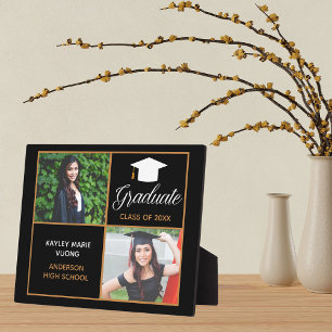 Chic Custom Graduate Photo Black Gold Graduation Plaque