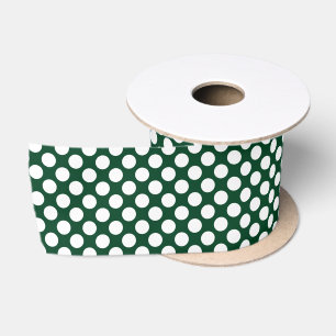 Chic Custom Green And White Polka Dot Satin Ribbon